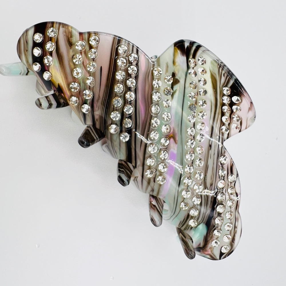 Gray Black Rhinestone Stripe Hair Clip New